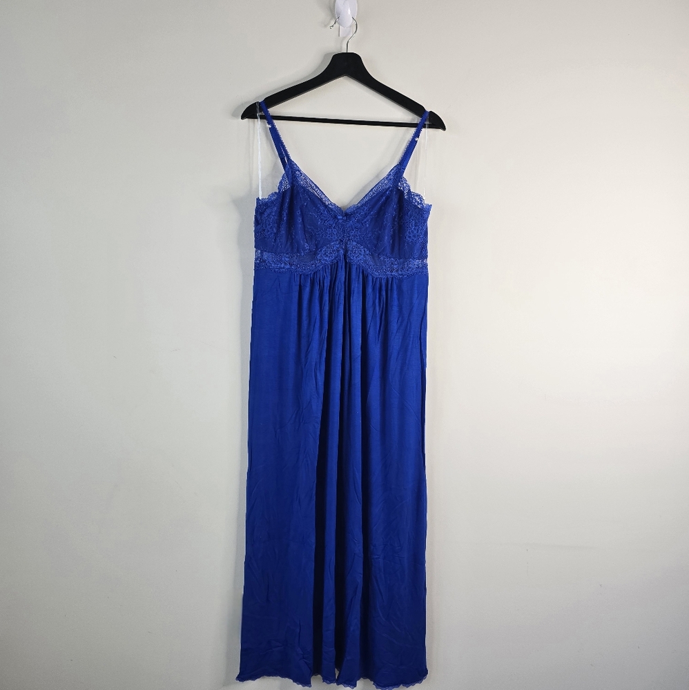 INC International Concepts Cobalt Blue Lace Chemise Nightgown Size L